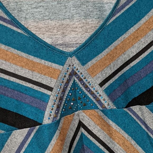 One World Melia Embellished beaded Striped Asymmetrical tunic top M - Picture 6 of 7